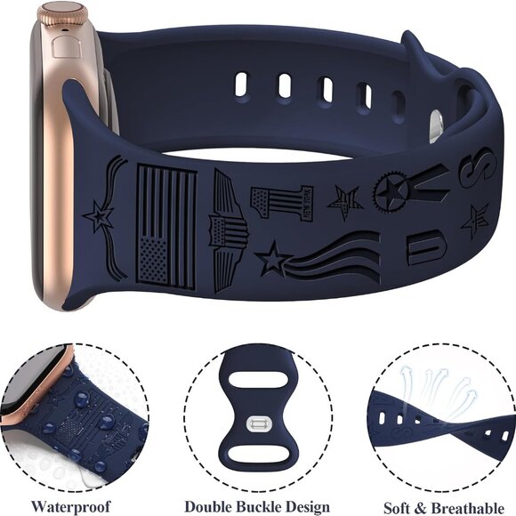 4 Pack America Flag Engraved Bands Compatible with Apple Watch Band 40mm 41mm 38 - Picture 4 of 8